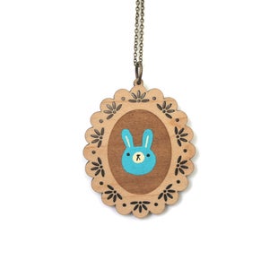 Image of Blue Bunny - Wooden Pendant Necklace - Ready to Ship