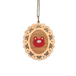 Image of Red Bear - Wooden Pendant Necklace