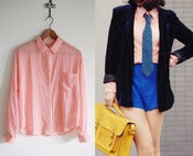 Image of pink stripe over size blouse L