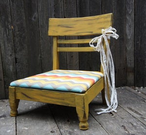 Image of "Not your ordinary (prop) Chair"! Distressed Mustard colored Chevron Print