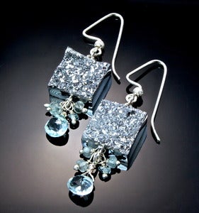 Image of Titanium Coated Drusy Agate, Aquamarine and Sterling Silver Earrings