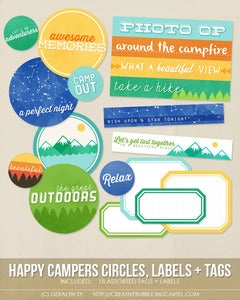 Image of *NEW* Happy Campers Circles, Labels + Tags (Digital)