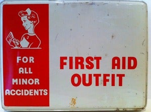 Image of VINTAGE FIRST AID OUTFIT TIN WITH CONTENTS