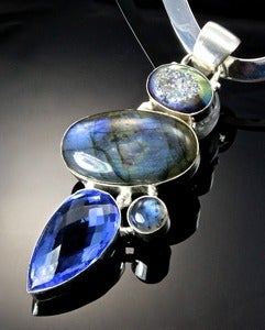 Image of "Bermuda" - Labradorite, Iolite and Titanium-Coated Drusy Agate Necklace