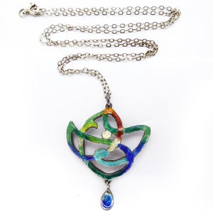 Image of Vintage Art Nouveau Birmingham Silver Rainbow Enamel Pendant Necklace