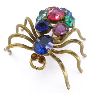 Image of Vintage Deco Signed 'Czechoslovakia' Rainbow Glass Spider Insect Pin Brooch