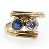 Image of Vintage 18 Carat Gold Double Stacked Diamond & Saphire Pinky Ring