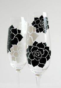 Image of Succulent Stone Rose Champagne Flutes - Set of 2 Toasting Flutes