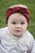 Image of red and black plaid turban