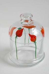 Image of Orange Poppies Covered Glass Butter Dish