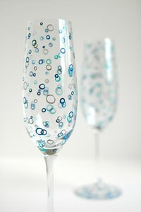Image of Ocean Bubbles Personalized Champagne Flutes - 2 Hand Painted Wedding Toasting Flutes