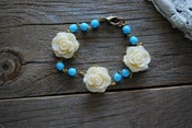 Image of Cream Rose and vintage Aqua Bead Bracelet 