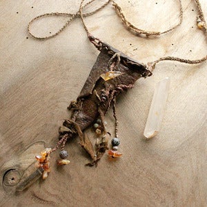 Image of Wisdom Keeper triangular leather pouch necklace