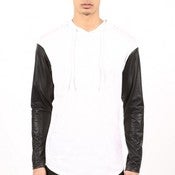 Image of Hip and Bone Leather Sleeve Hoodie in White