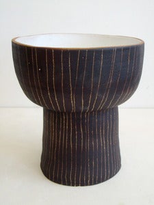 Image of stripey stoneware footed bowl