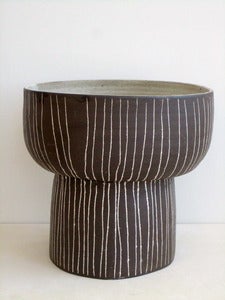 Image of large dark brown striped footed bowl