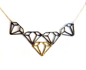 Image of Medium Oxidized Sterling and Brass Diamond Necklace