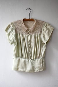 Image of Pistachio Silk and Lace Blouse