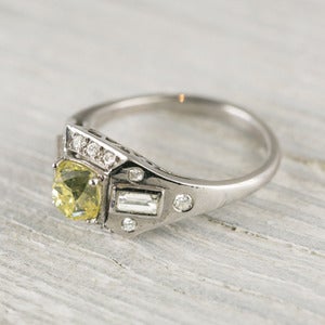 Image of Vintage Art Deco Yellow Diamond Engagement Ring