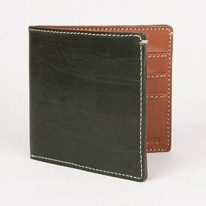 Image of Classic Leather Credit Card Wallet Green and Tan