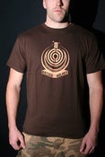 Image of Raised by Wolves men's cyrillic tee chocolate
