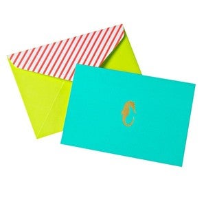 Image of Sea Horse Notecards:: Teal with Gold