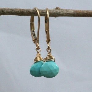 Image of DROPS 14k Gold Filled and Sleeping Beauty Turquoise Briolette Lever Back Earrings