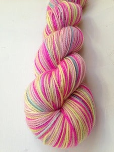 Image of "I WANT A FLUGELHORN!" MLP inspired GothSock striping yarn - STRYCHNINE 80/20 wool nylon 440 yds
