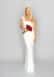 Image of Lily: Vintage lace boho gown with subtle train and low back...