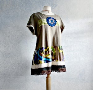 Image of Plus Size Clothes Khaki Brown Top 1X 18W Bohemian Shirt Women's Clothing Wearable Art