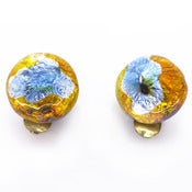 Vintage Bohemian Foil Yellow & Blue Glass Clip On Earrings