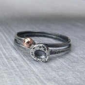 Image of moonrocks and satellites - stacking rings in sterling silver and rose gold