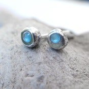 Image of dimpled in aqua - simpled silver studs with fused glass pools