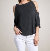 Image of M. Rena Drop Shoulder Split Sleeve Top in Black 