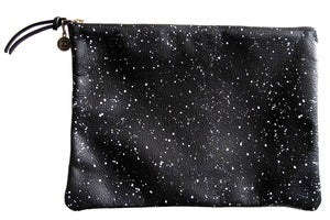 Image of Clutch- Black Leather with White Galaxy Pattern