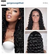 Image of Celebrity Inspired Deep Wave 20" Indian Human Color #1 Hair Lace Front Wig!