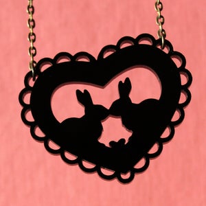 Image of Kissing Bunny Heart Necklace - Black