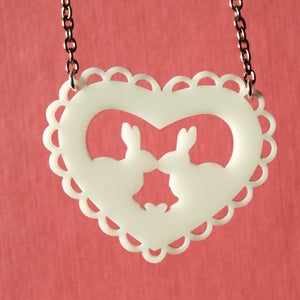 Image of Kissing Bunny Heart Necklace - White