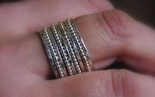 Image of Set of 9 sterling silver dotted (beaded) & hammered stacking rings, made to order sizes:4,5,6,7,8,9,