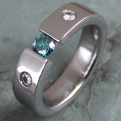 Image of Titanium Tension Set Certified Blue Diamond Ring With 2 Accent Diamonds