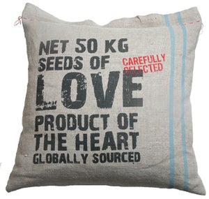 Image of Handmade cushion on Eco 100% Hemp – Love message