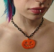 Image of Pumpkin Necklace on chunky black plastic chain