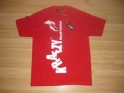 Image of Big Hood Choice Logo. Red Tshirt cream print.