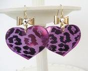 Image of Leopard Heart Earrings - Purple
