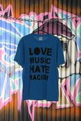 Image of Love Music Hate Racism Blue T-shirt