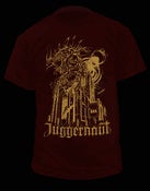 Image of "Cathedral" Juggernaut gold on dark red T-shirt