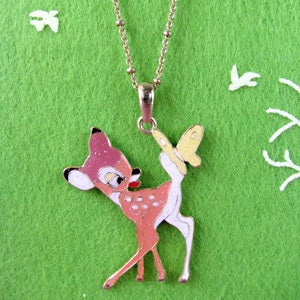 Image of bambi & butterfly gold necklace