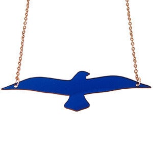 Image of Ltd. Edition Soaring Bird Necklace made from a recycled BLUE VINYL record.