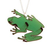 Image of Ltd. Edition Tree Frog Necklace/Earrings made from a recycled GREEN VINYL record.