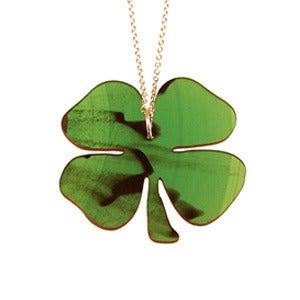 Image of Ltd. Edition 4 Leaf Clover Necklace/Earrings made from a recycled GREEN VINYL record.